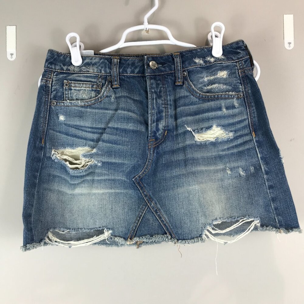 Women's Size 4 AEO Blue Denim Factory Distressed Skirt